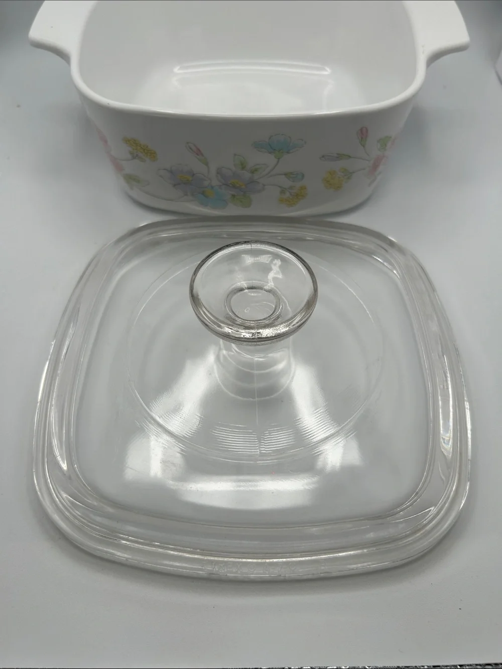 Vintage Corning Ware Pastel Bouquet Covered Casserole Dish with Glass Lid